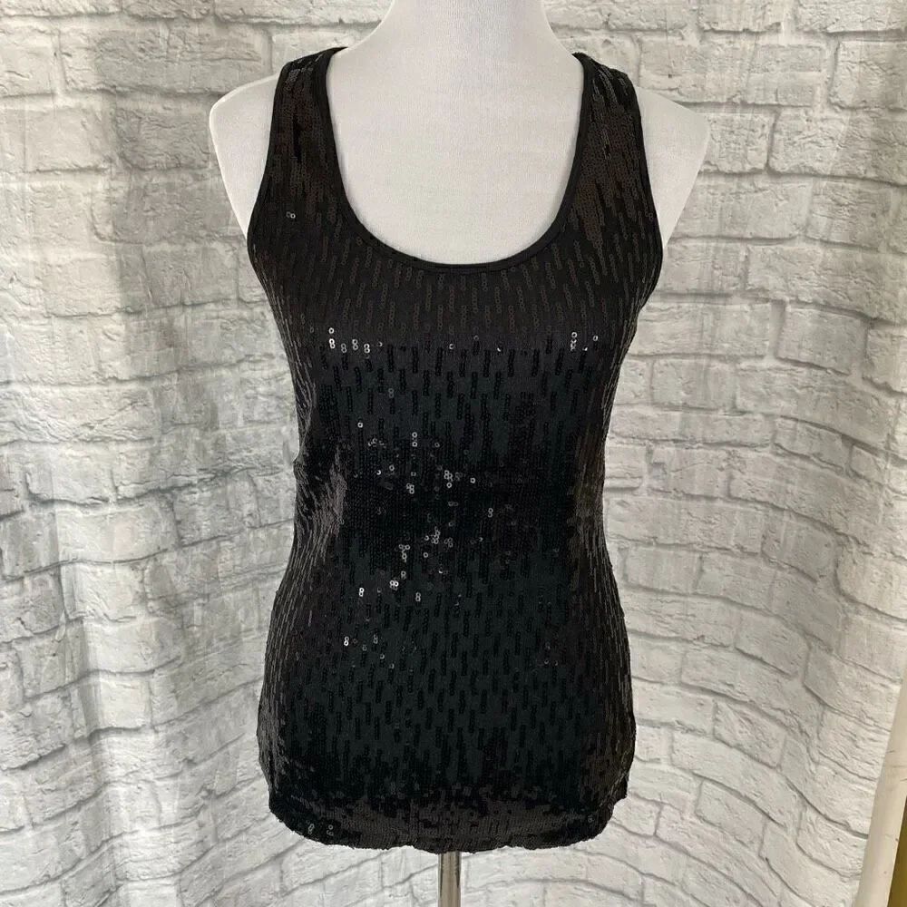 Express women M black sequin front ribbed tank top